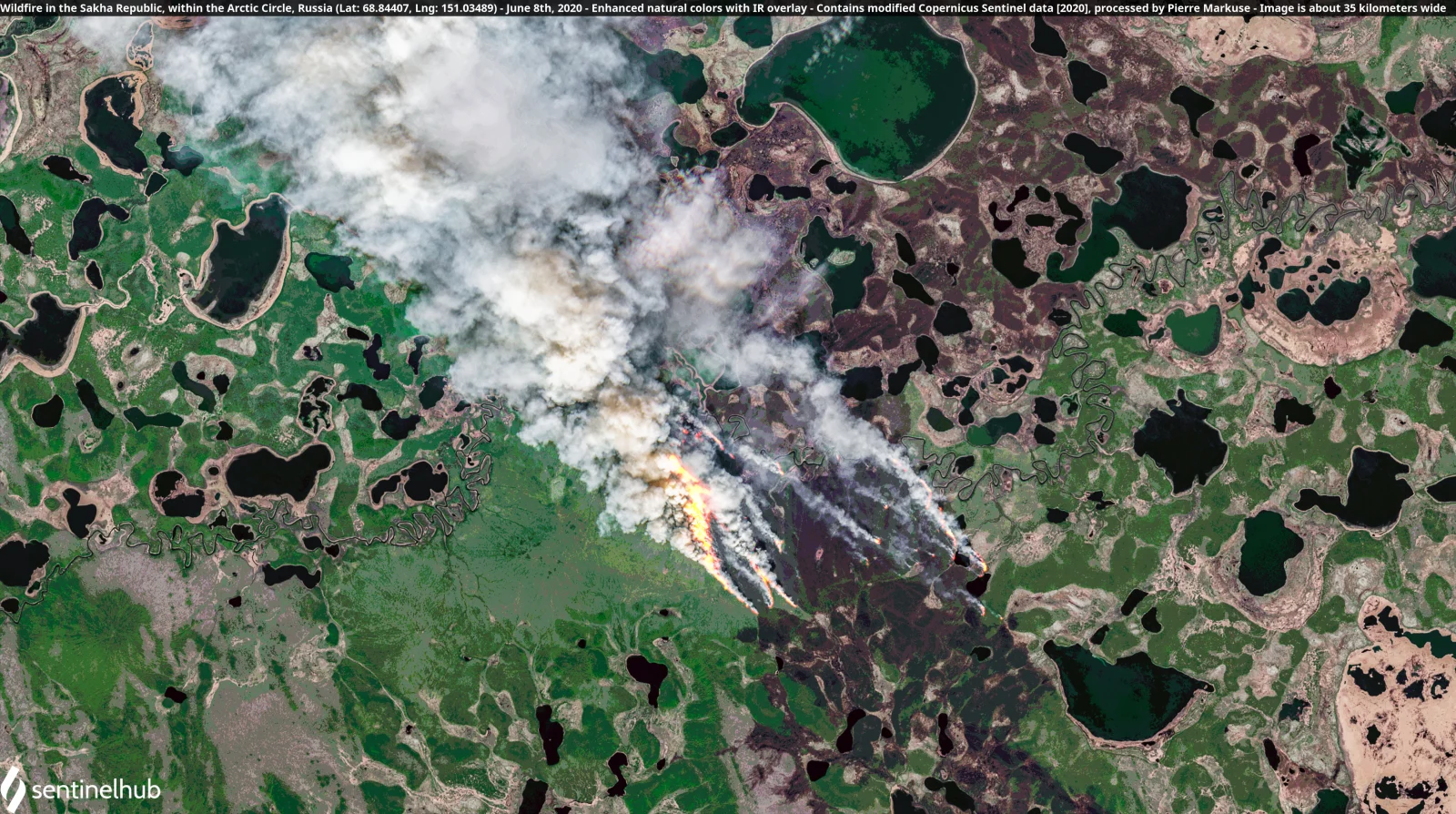 Пожежа в Якутії, за полярним колом, 8 червня: фото Європейського космічного агентства