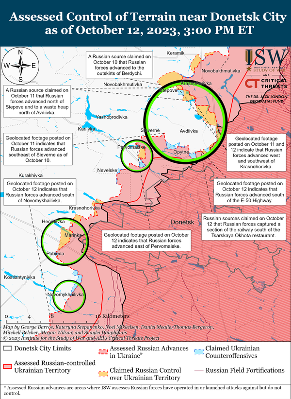 Avdiivka and Donetsk City Battle Map Draft October 12,2023