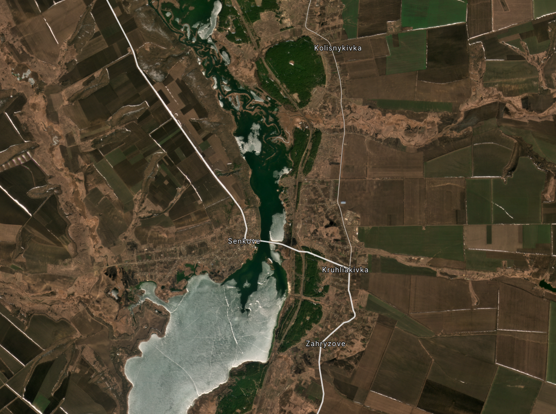 Міст у Кругляківці на оптичному супутниковому знімку