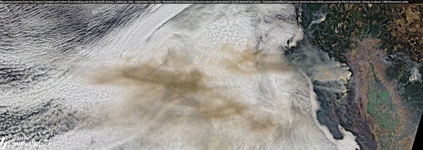 Супутникове фото дня: дим від лісових пожеж у Каліфорнії — над Тихим океаном