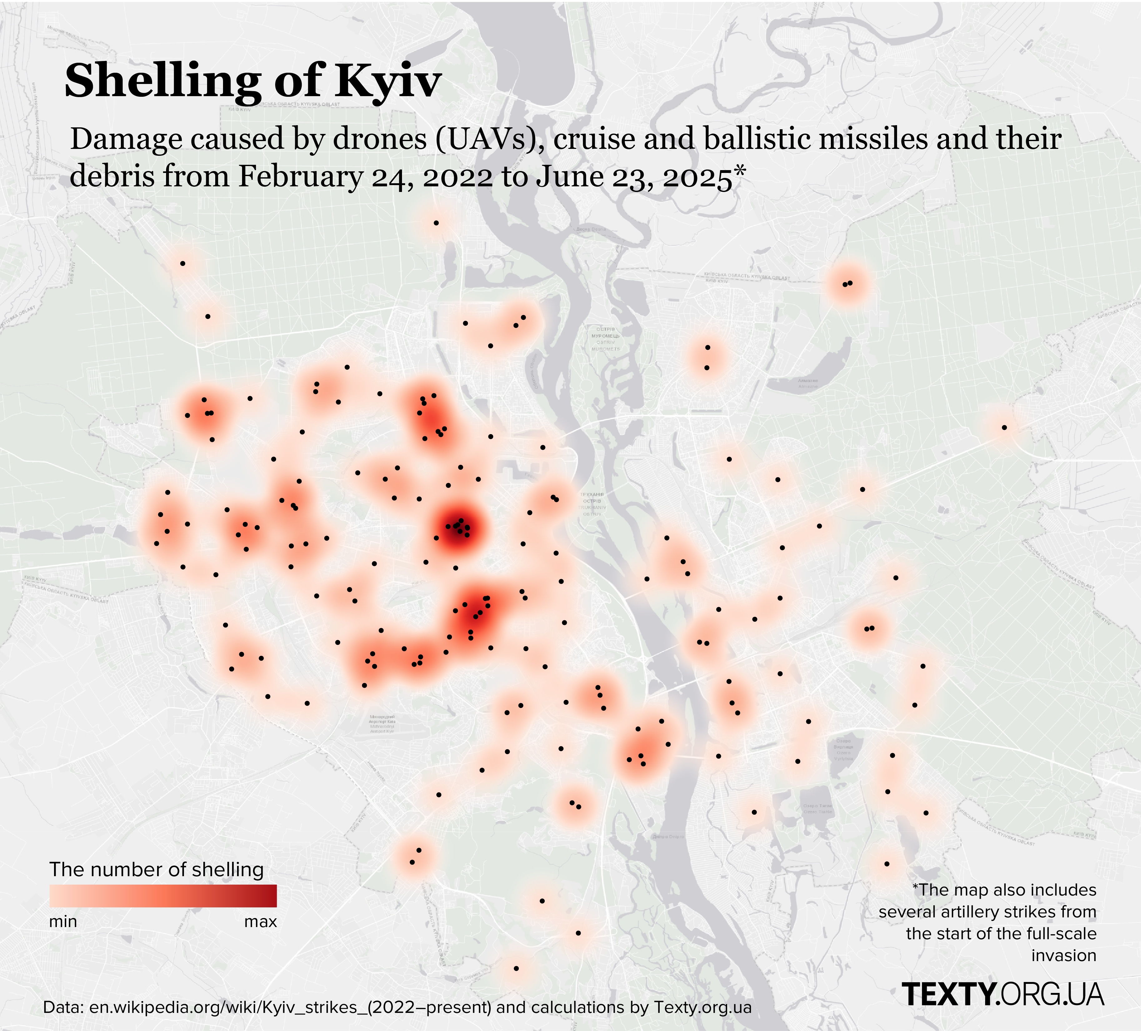 Where Kyiv is most often shelled