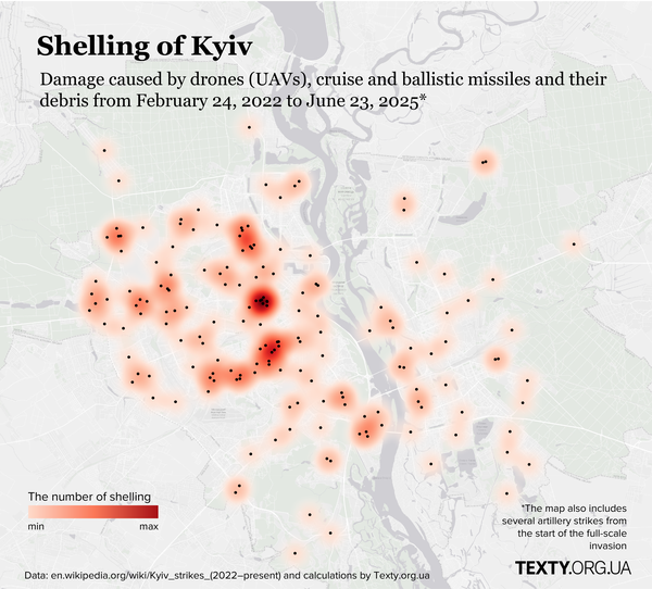 More than three years under fire. Where and when does Kyiv receive the most strikes?
