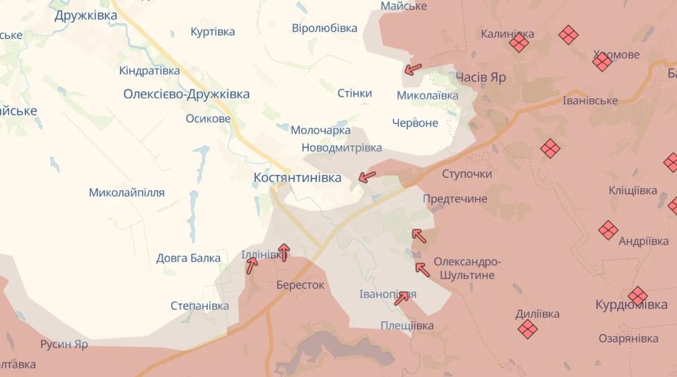 Орієнтовна карта бойових дій на Костянтинівському напрямку станом на 29 червня 2026 року / DeepStateMap