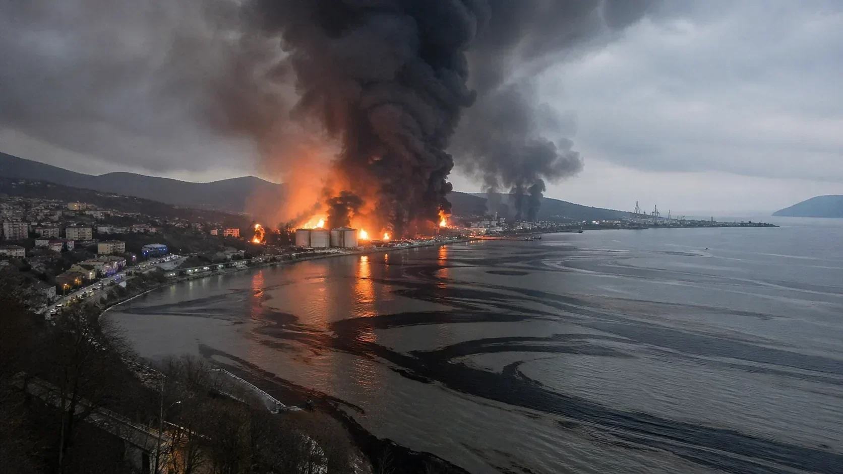 Пожежа в російському Туапсе на узбережжі Чорного моря. Наслідки українського удару по НПЗ