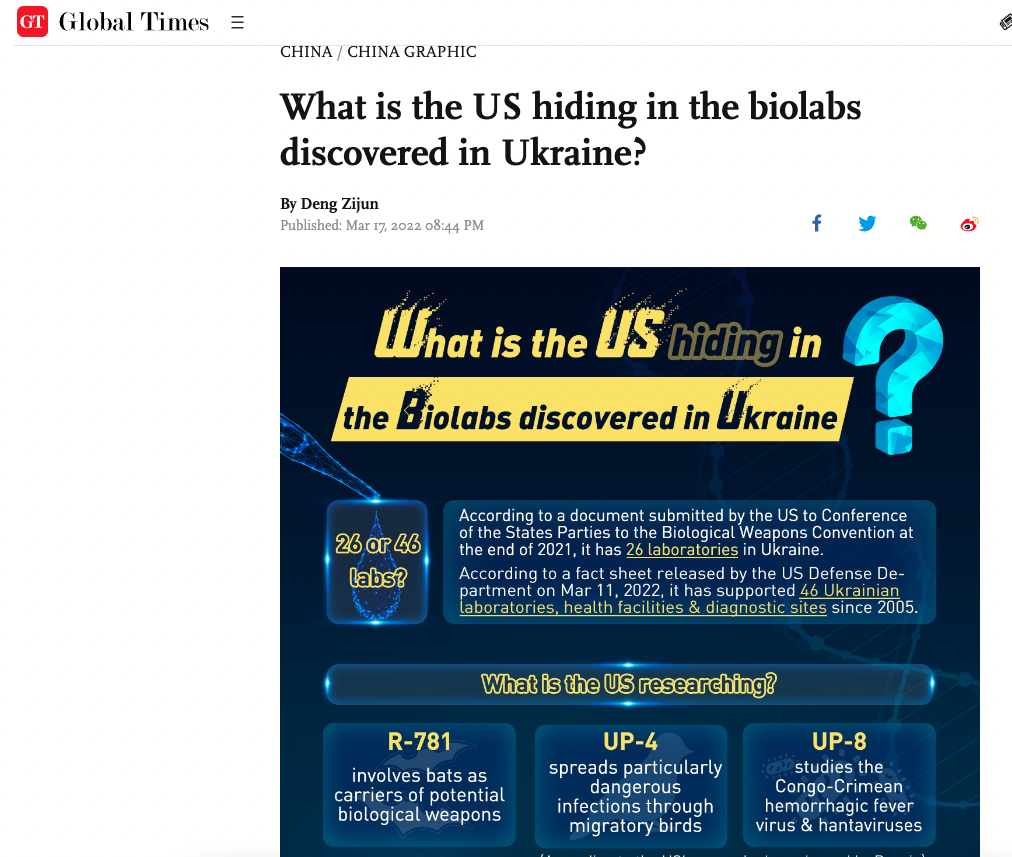 A screenshot of the Global Times publication based on the materials from Russian media