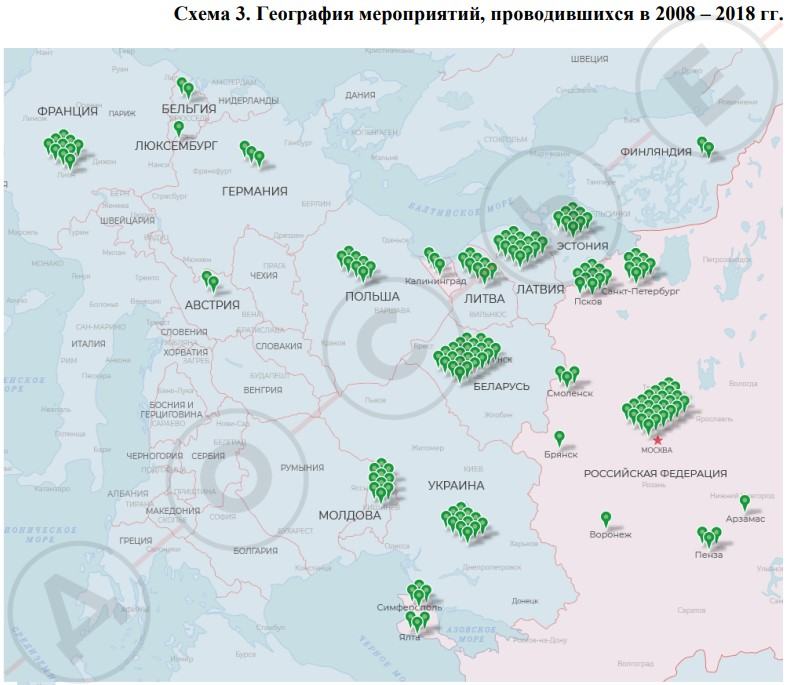 Заходи фонду «Историческая память» у різних країнах. Скриншот зі звіту фонду
