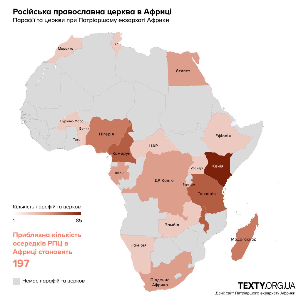 Карта масштабів РПЦ в Африці