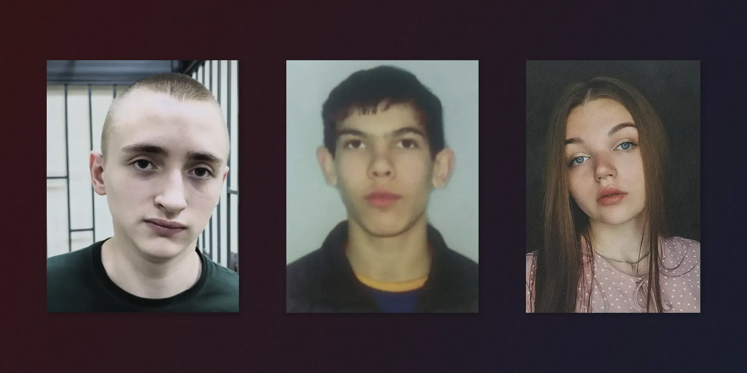 Засуджені окупантами 18-річний Олександр Сиров, 19-річний Артем Куджанов, 21-річна Анна Єльцова