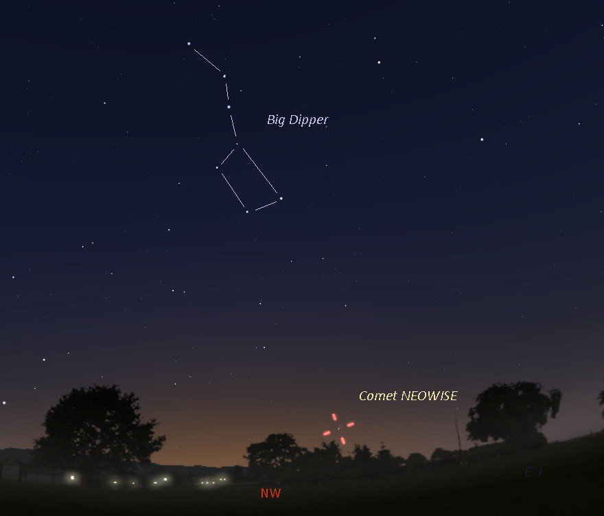 щодня комета пересувається трохи вище та лівіше відносно сузір'я