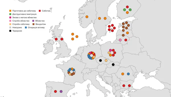 Росія веде тіньову війну по всій Європі. Мапа російських диверсій