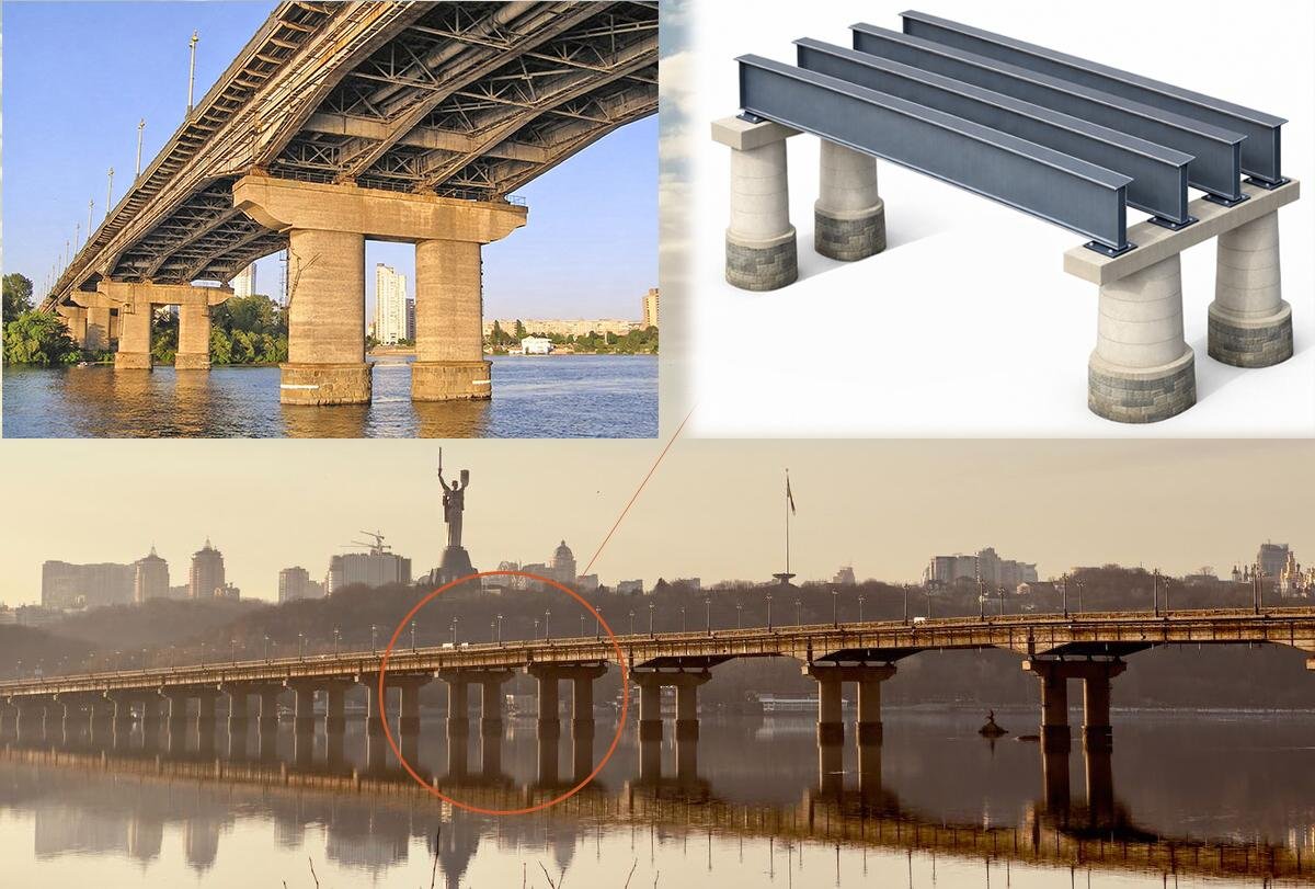 Структура мосту Патона. Саме тут найкраще видно логіку конструкції — головні поздовжні балки, на нижніх полицях яких роками накопичувалися волога, бруд та іржа