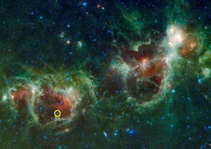 Ділянка J025157.5+600606 у туманності Душі, в сузір'ї Касіопея, в якій формуються зірки: фото NASA/JPL-Caltech/UCLA