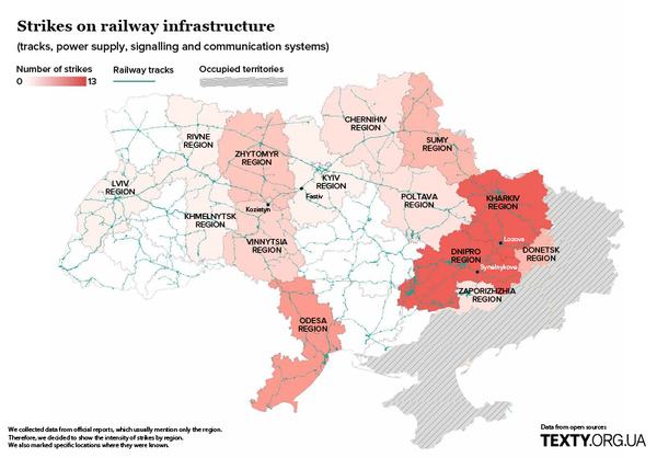 Russia is intensifying its campaign of strikes on Ukraine’s railway infrastructure. Infographic