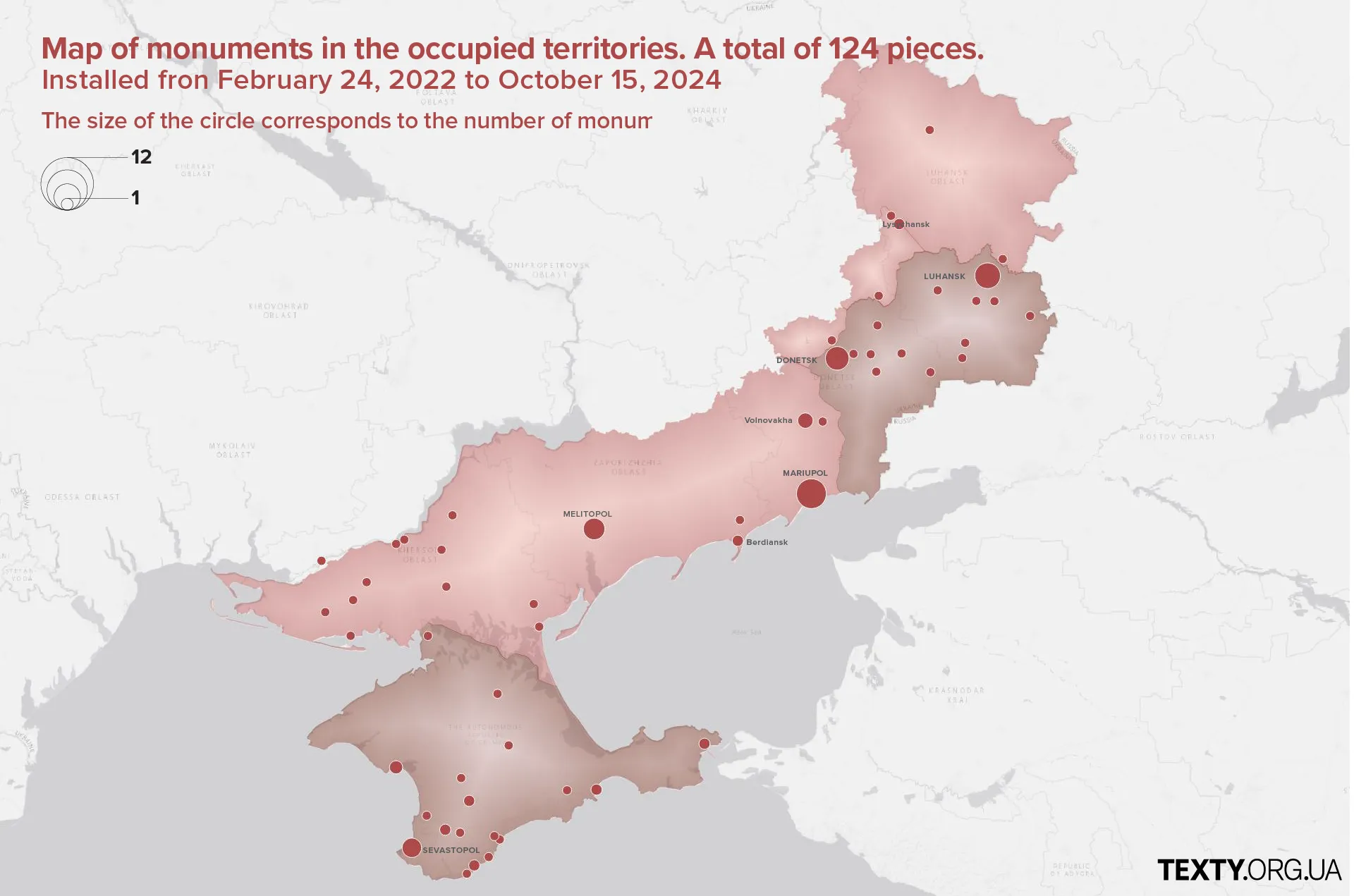 Map of monuments in the occupied territories. A total of 124 pieces. 