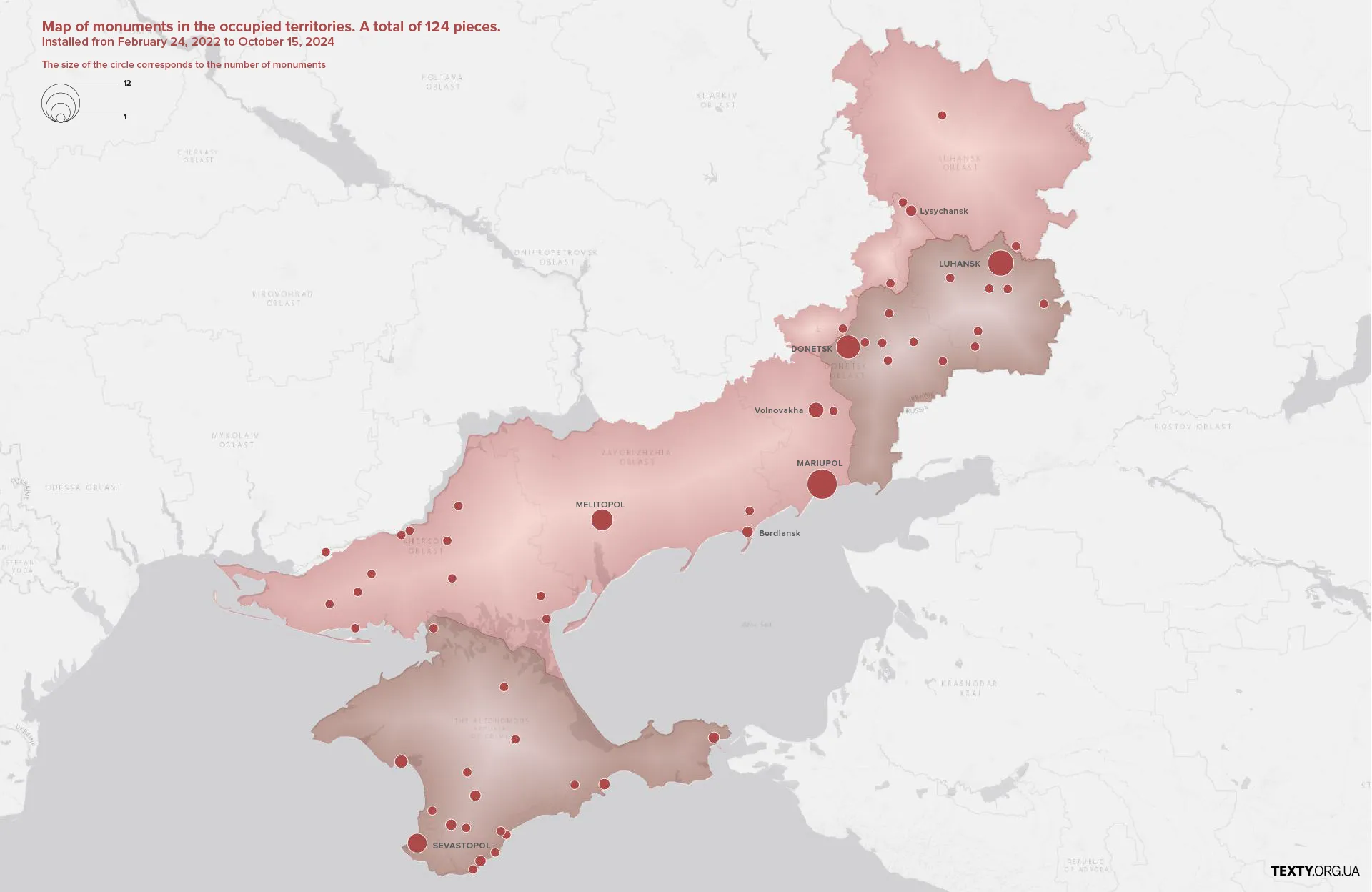 Map of monuments in the occupied territories. A total of 124 pieces. 