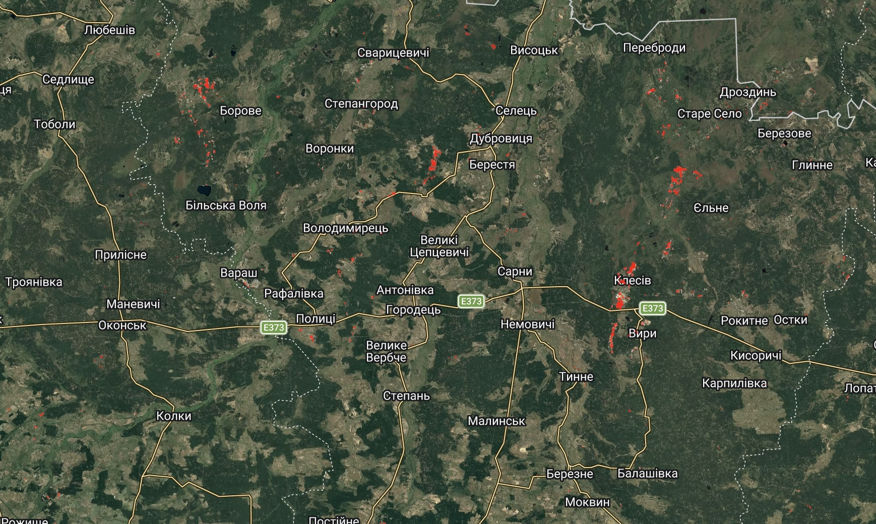 Карта з місцями видобутку бурштину, загальний план
