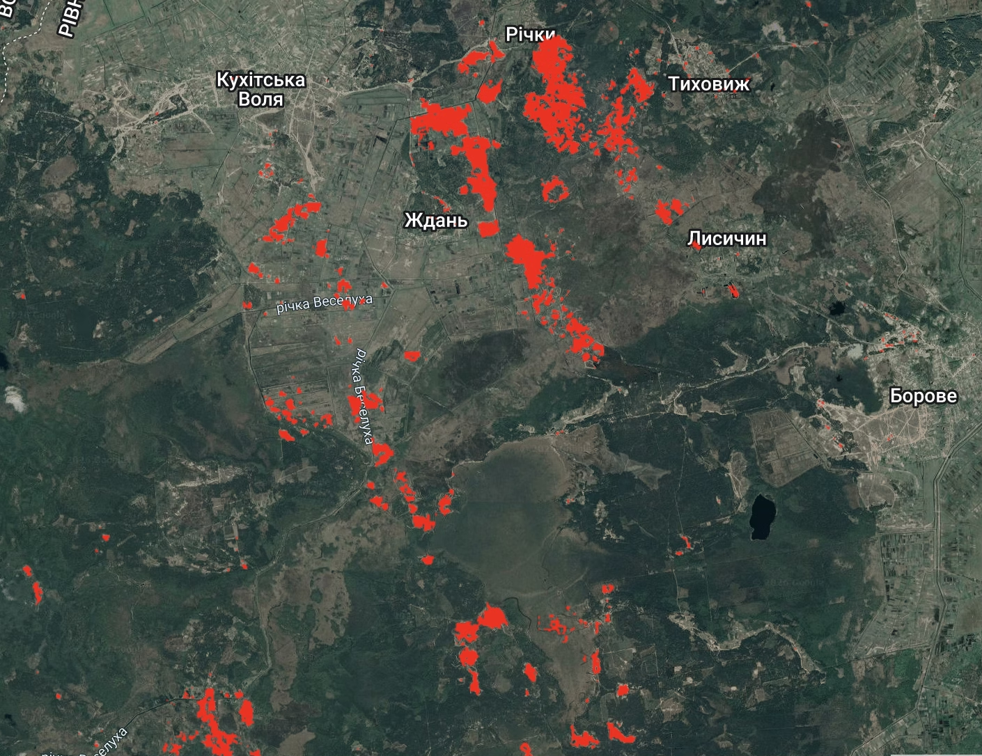 Карта з місцями видобутку бурштину
