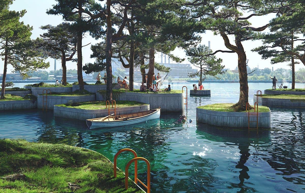 Проєктне зображення. У Данії хочуть зробити парк із плаваючих островів. Гарний приклад креативного підходу до створення місць відпочинку на воді. Рік тому був один такий острів